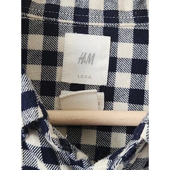 H&M LOGG blue cream plaid XL mens reg‎ fit button flannel shirt grunge 90s 2000s - Picture 3 of 6